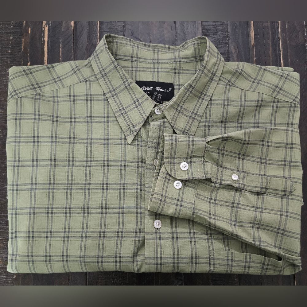 Eddie Bauer Men's Shirt Green Size Tall XL Plaid Button Down